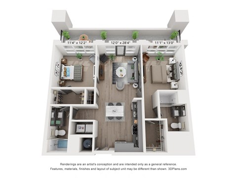 2 bedroom 2 bathroom Floor plan A at WOODBURN EXCHANGE, Ohio